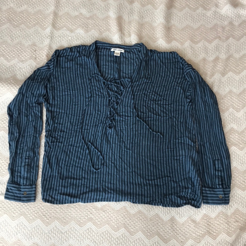 Striped billabong lace up top